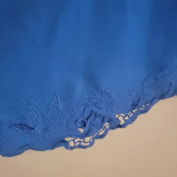 Soft Surrounding Sapphire Embroidered Trim Button Up Blouse Top - Picture 7 of 13